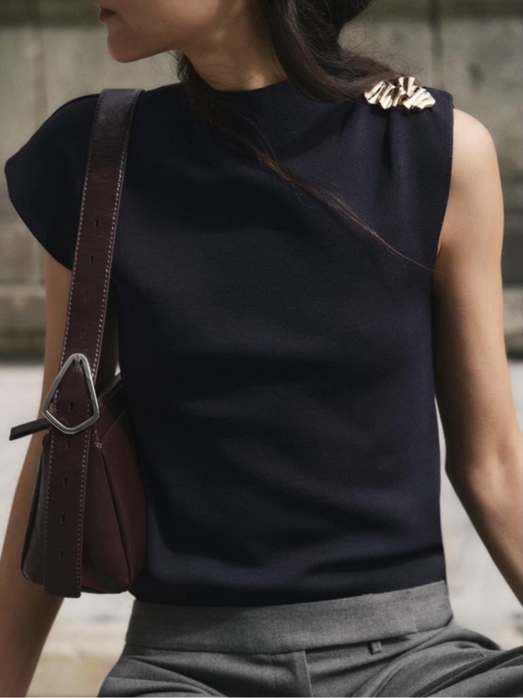 Zara Sleeveless Black Knit Top With High Neck